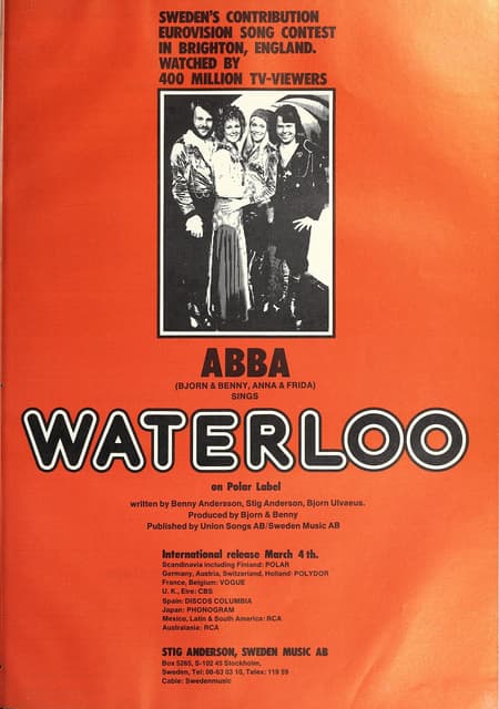ABBA's Waterloo trade advert in Cash Box magazine, 1974