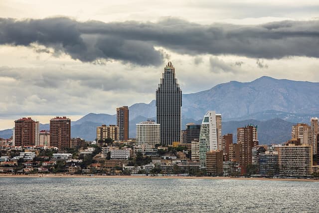 The Benidorm skyline behind Platja de Ponent