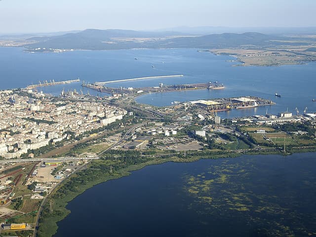 The port of Burgas and Lake Burgas from the air