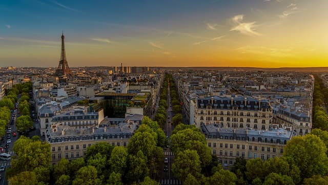 Paris at dusk from the Arc de Triomphe